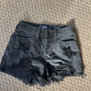 Hollister Black Distressed Denim Cutoff Shorts